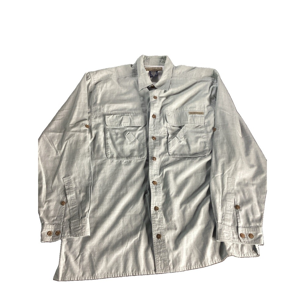 Vtg  ExOfficio Shirt Mens XL Pale Blue Button Up Roll Tab Fishing Hiking Camping